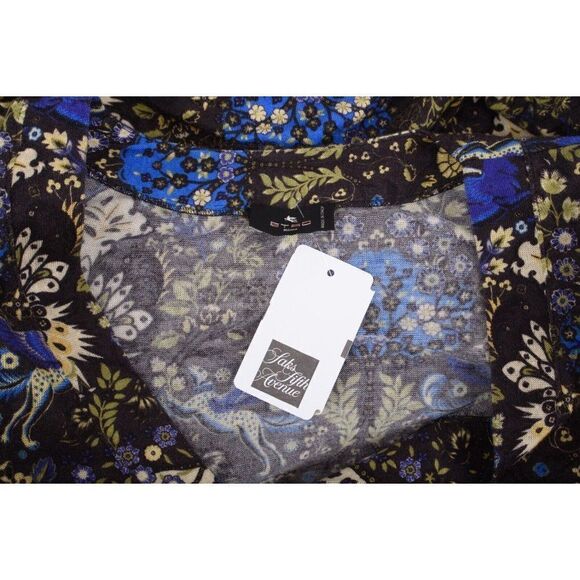 ETRO Milano Womens Top Shirt Size 42 US 6 Blue Bird Print Multicolor Floral NWT - Picture 6 of 6
